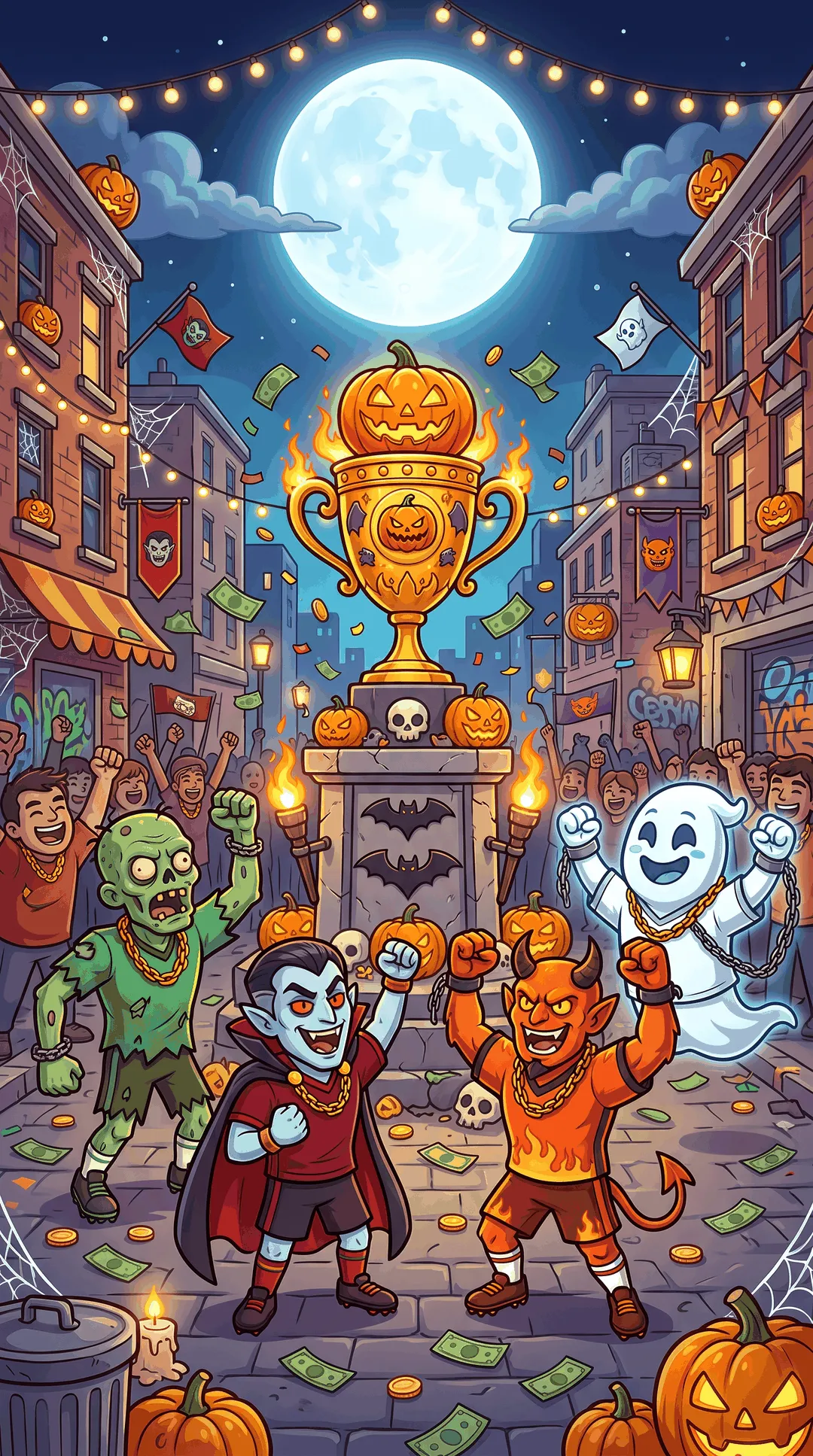 La ville de Biff City décorée pour la Coupe des Morts