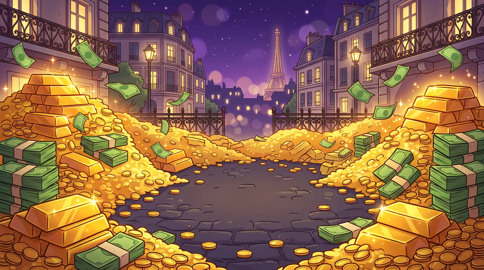 Des lingots et des liasses de billets dans les rues de Biff City