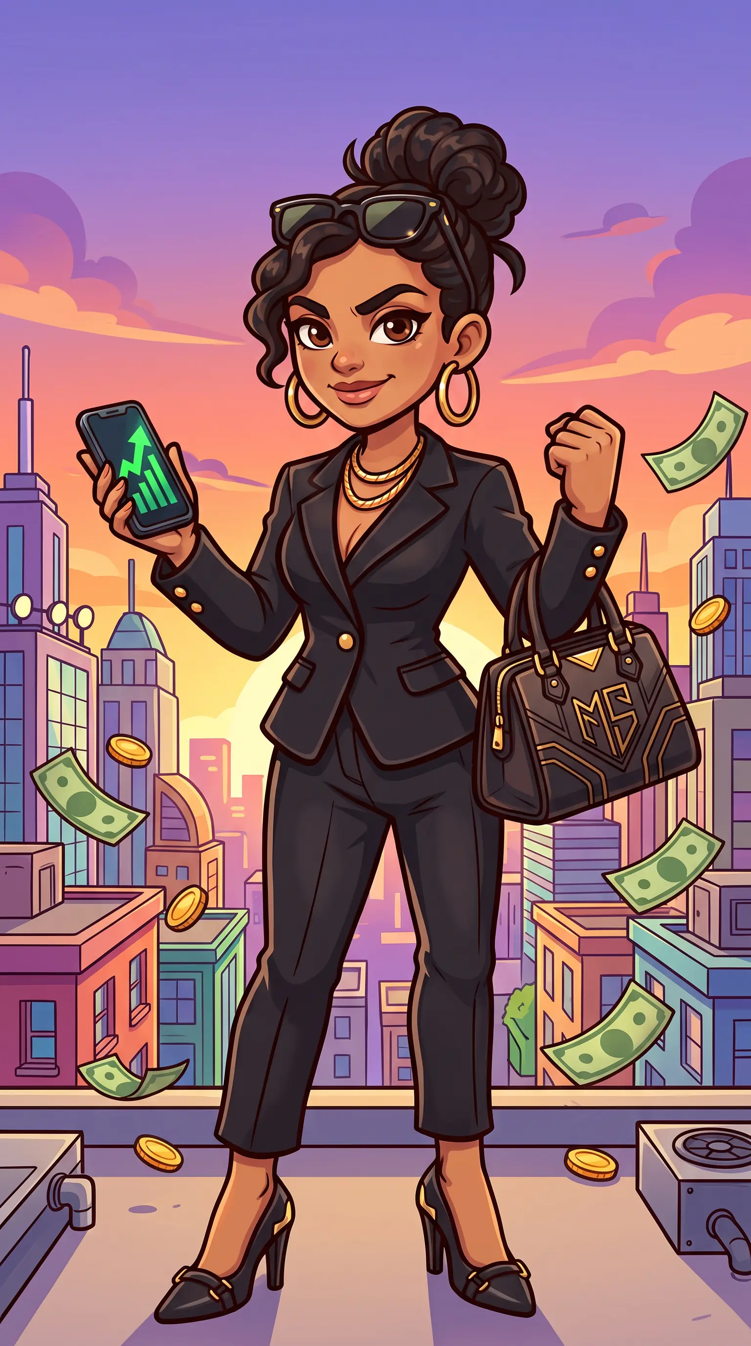 La Boss teste la bêta de Biff City sur son téléphone