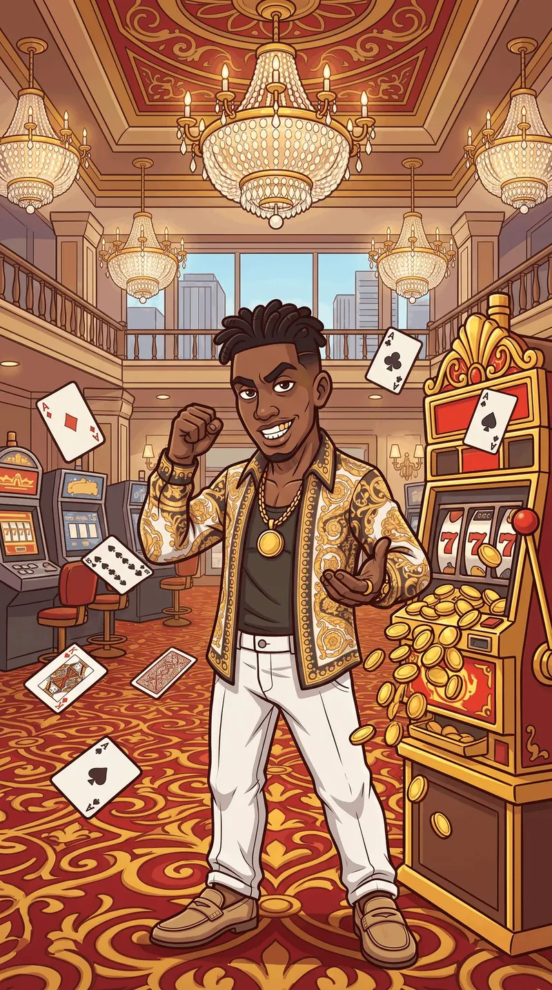 Le Flambeur devant la machine à sous du Lucky Palace